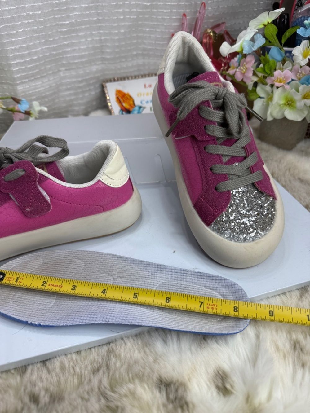 (T5) Glitter sneakers for girls, lightweight & non slip, 34EU/4US litle girls - Picture 10 of 14